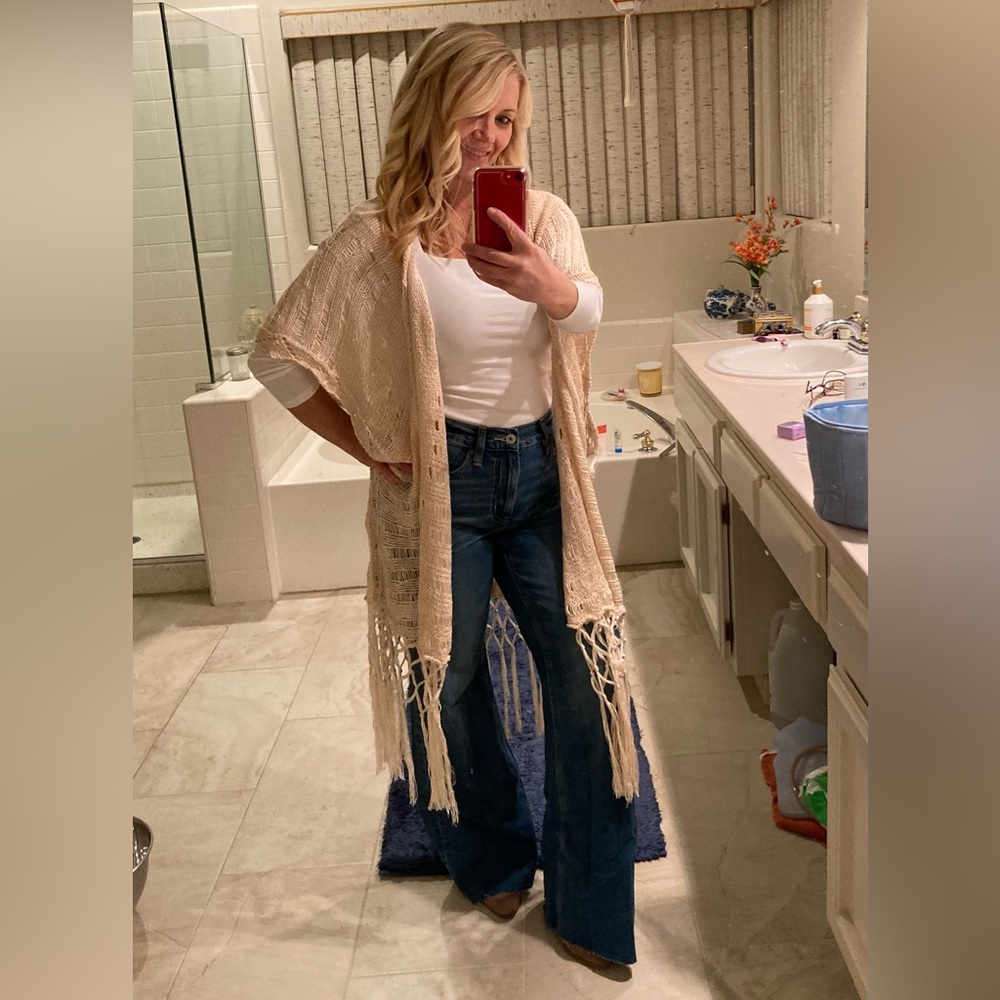 Boho crochet knit cardi with fringe